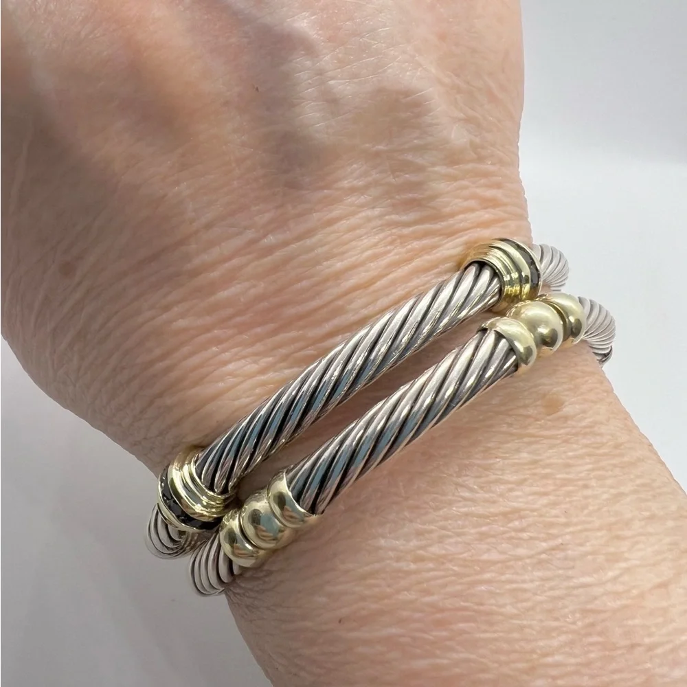 David Yurman 5mm Onyx 14k Gold Double Station Bracelet - Picture 9 of 14
